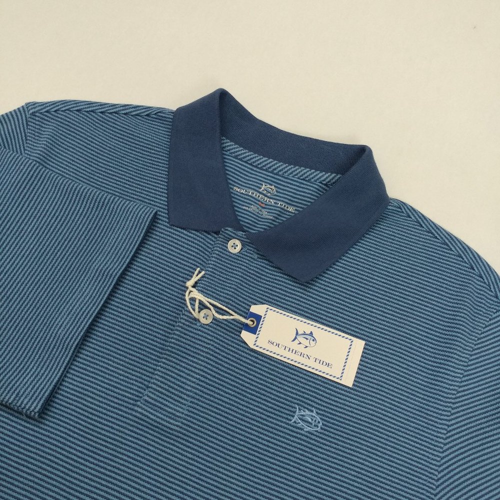 Southern Tide Men`s Striped Pique Polo Shirt Size M L XL Blue Short Sleeve